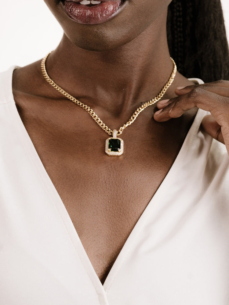 Emerald CZ Pendant Link Necklace