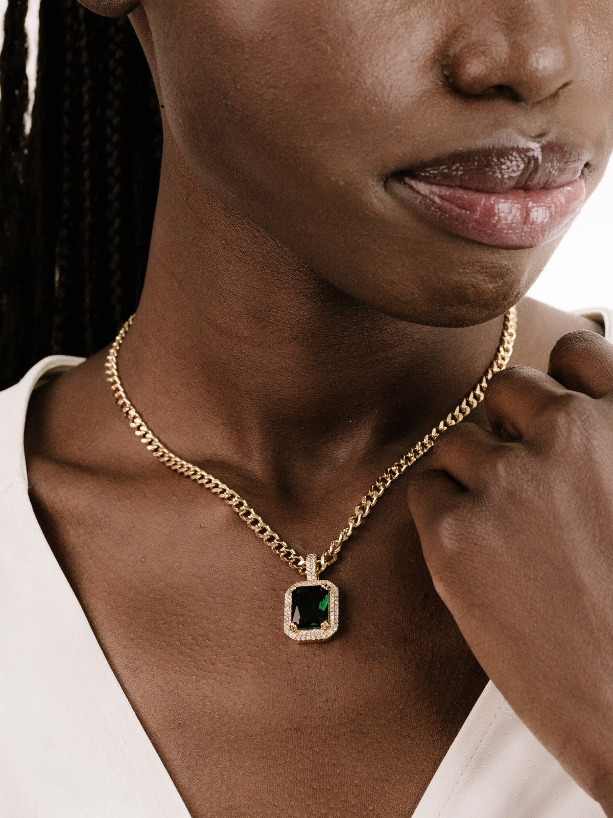 Emerald CZ Pendant Link Necklace