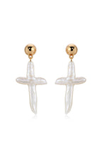 Organic Freshwater Pearl Cross Earrings