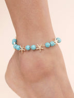Starfish and Turquoise Beaded Anklet