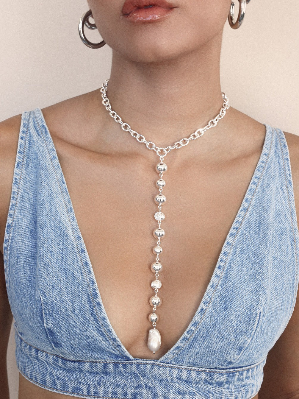 Deep Drop Pearl Lariat Necklace