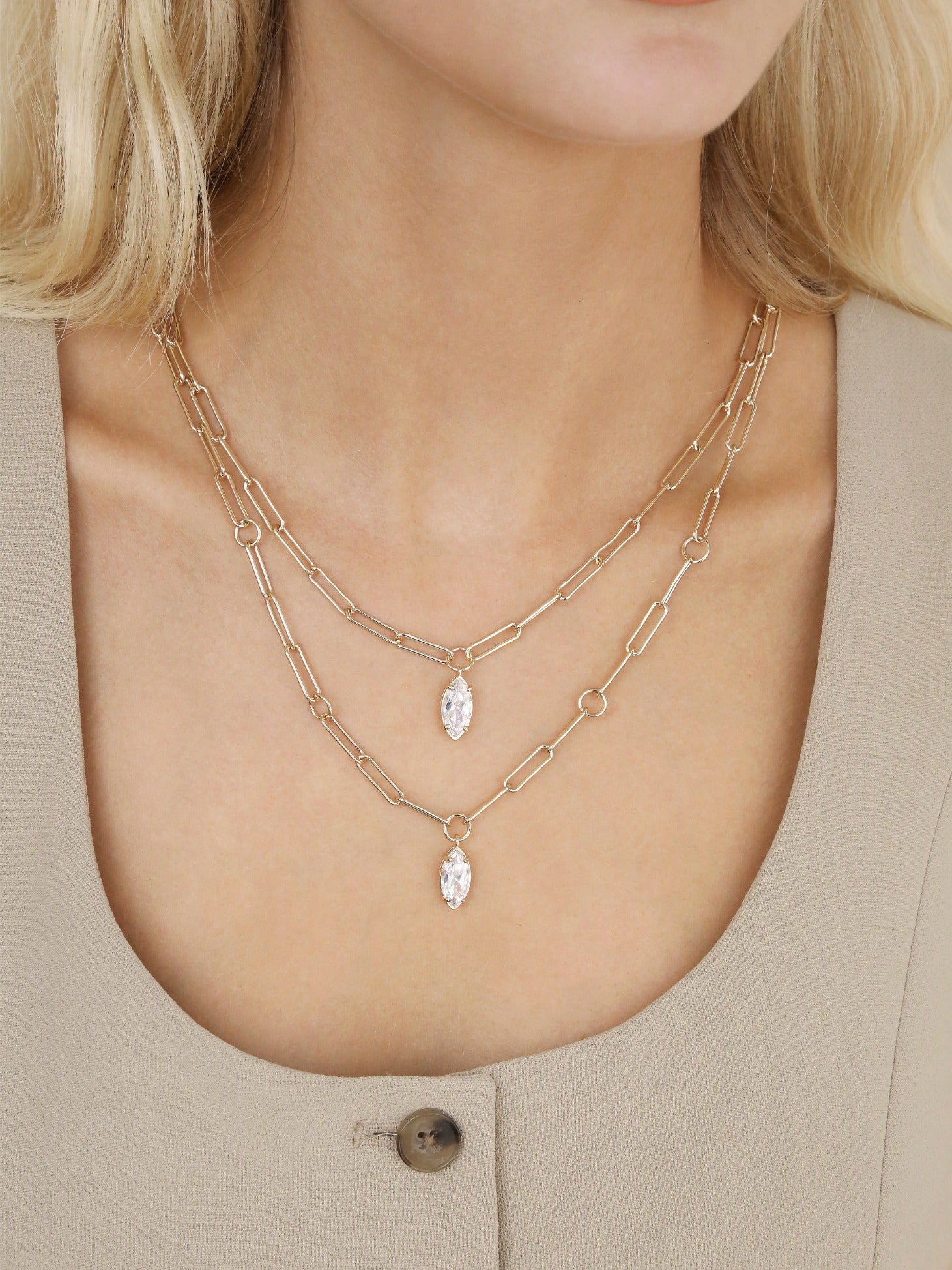 Double Layered Crystal Pendant Necklace