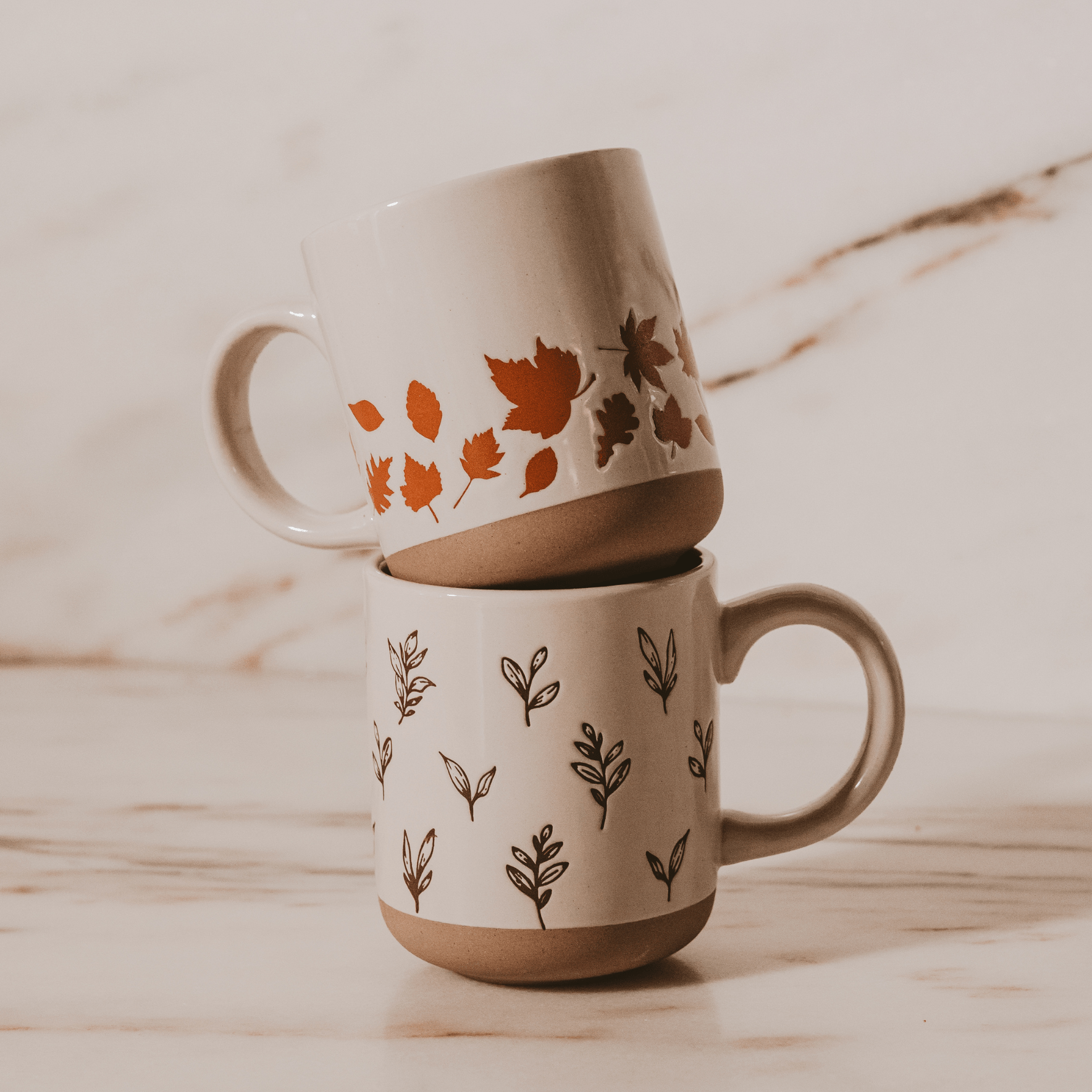 Brown Leaves 14oz. Stoneware Coffee Mug