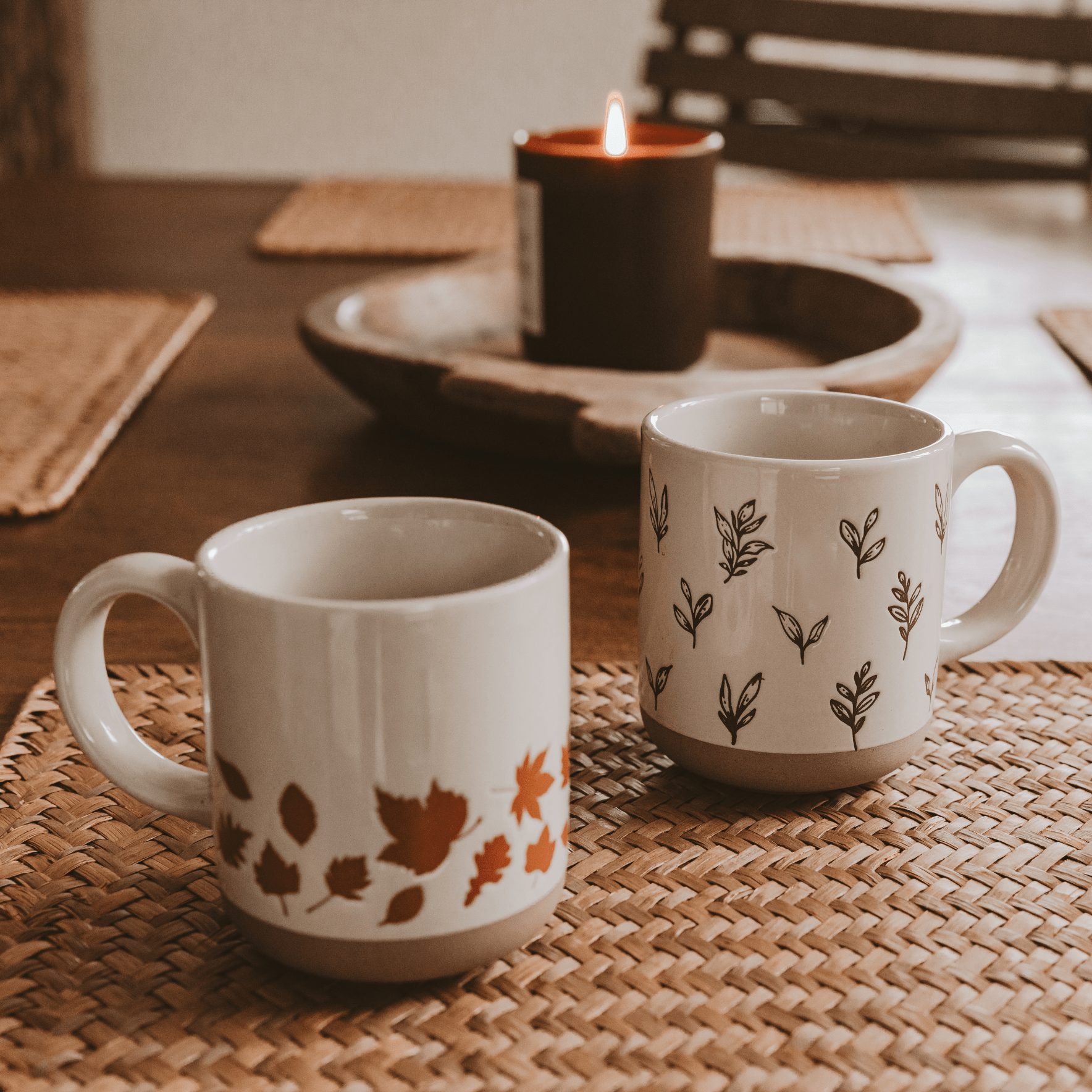 Brown Leaves 14oz. Stoneware Coffee Mug