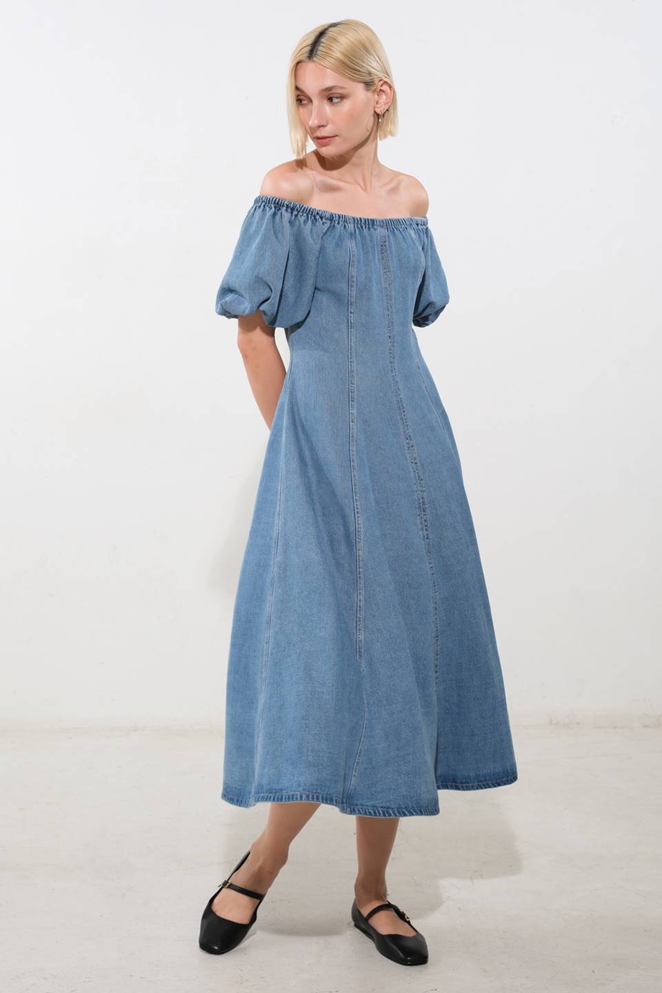 Coastal Cutie Off-Shoulder Tencel Midi Dress