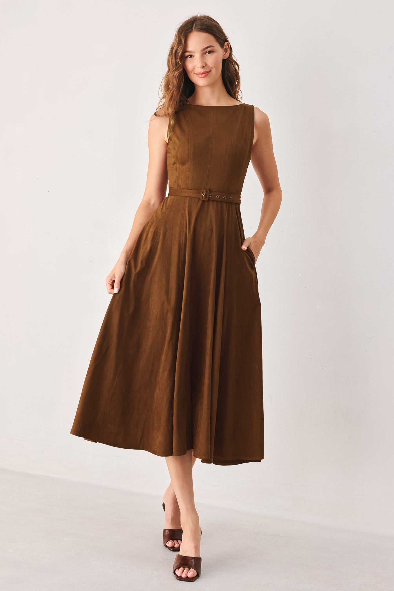Amber Tobacco Faux Suede Midi Dress
