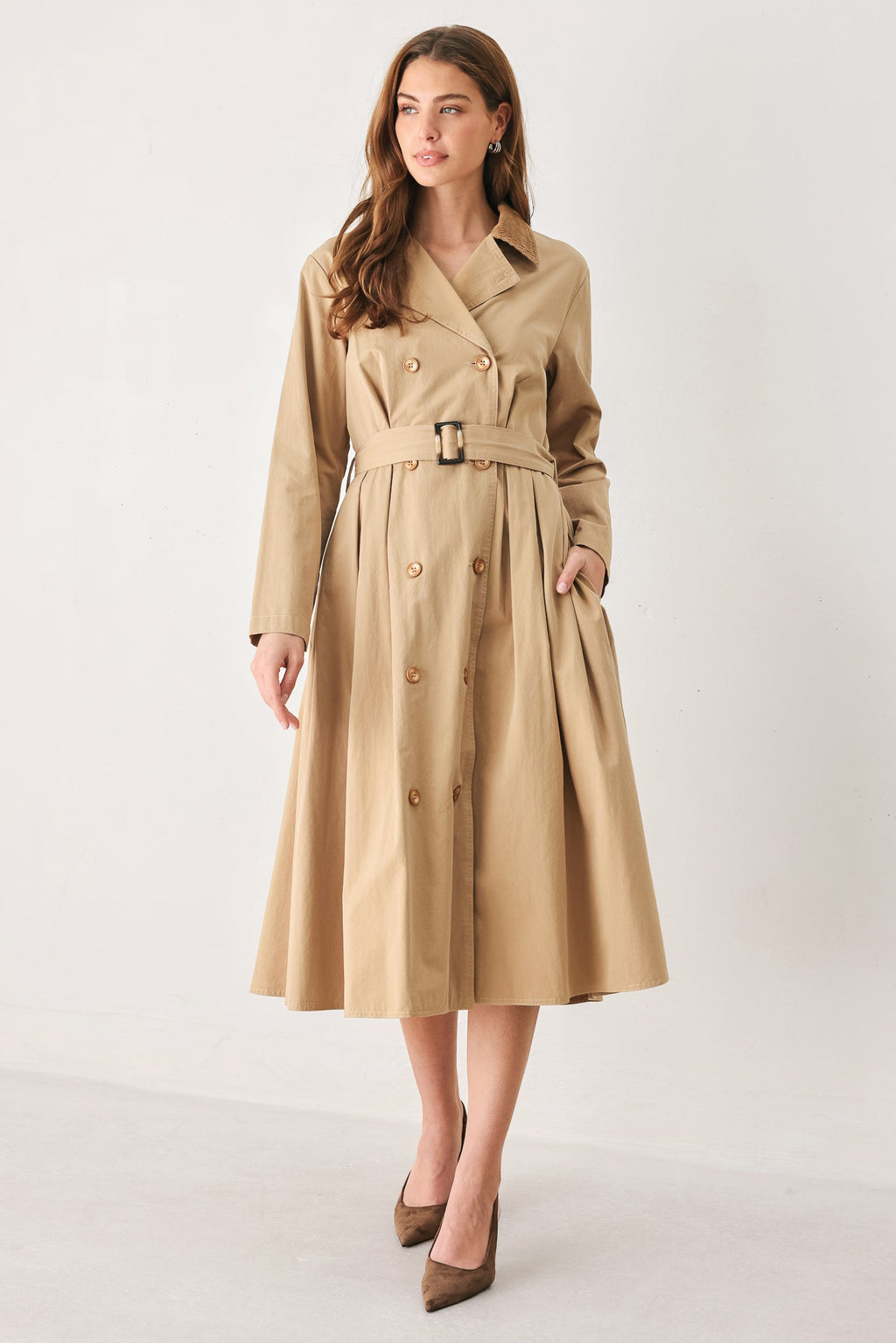 Falling Leaves Midi Trench Coat Dress