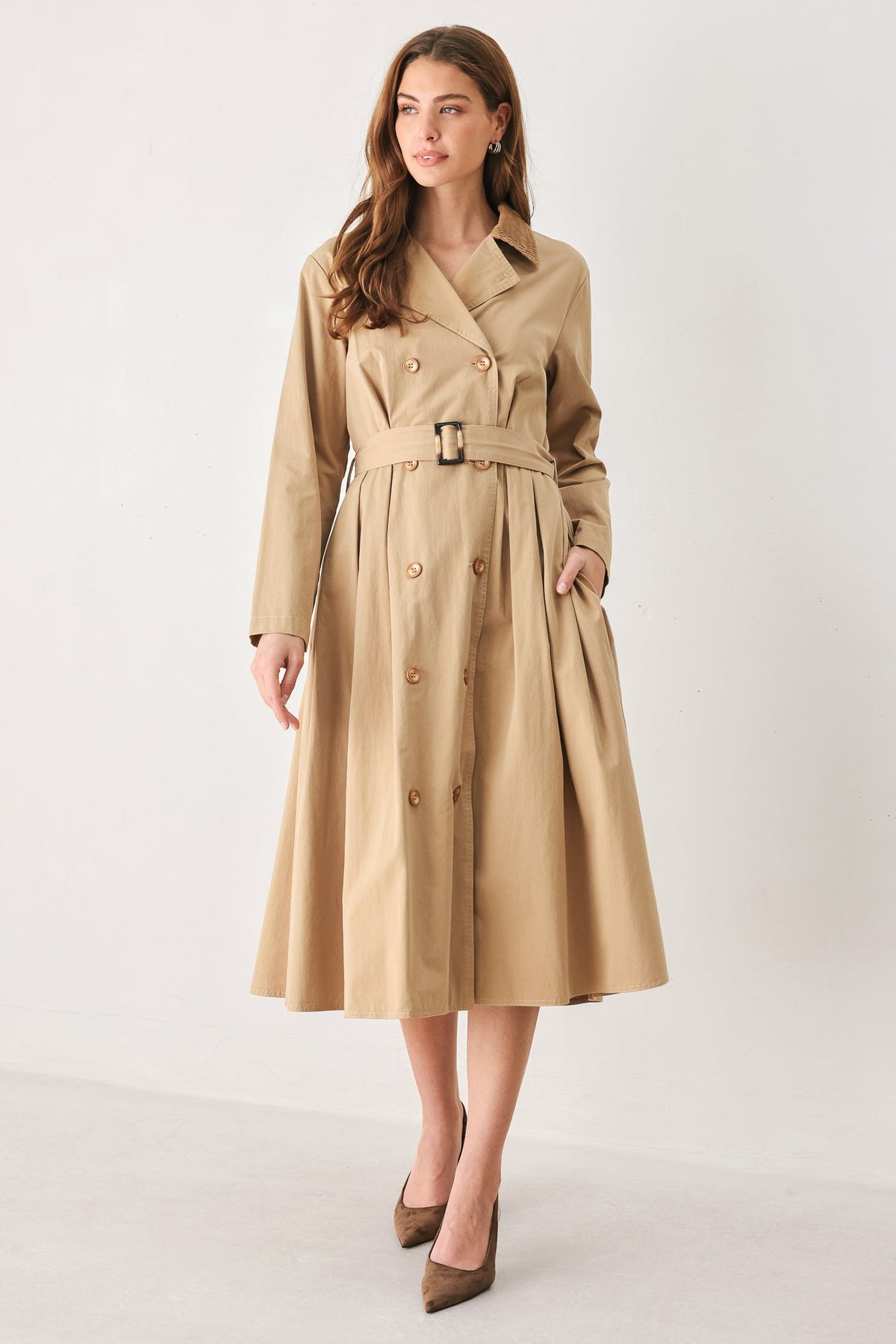 Falling Leaves Midi Trench Coat Dress