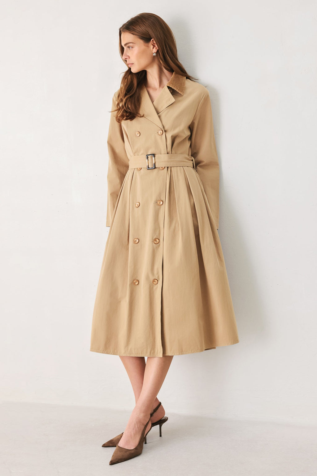 Falling Leaves Midi Trench Coat Dress