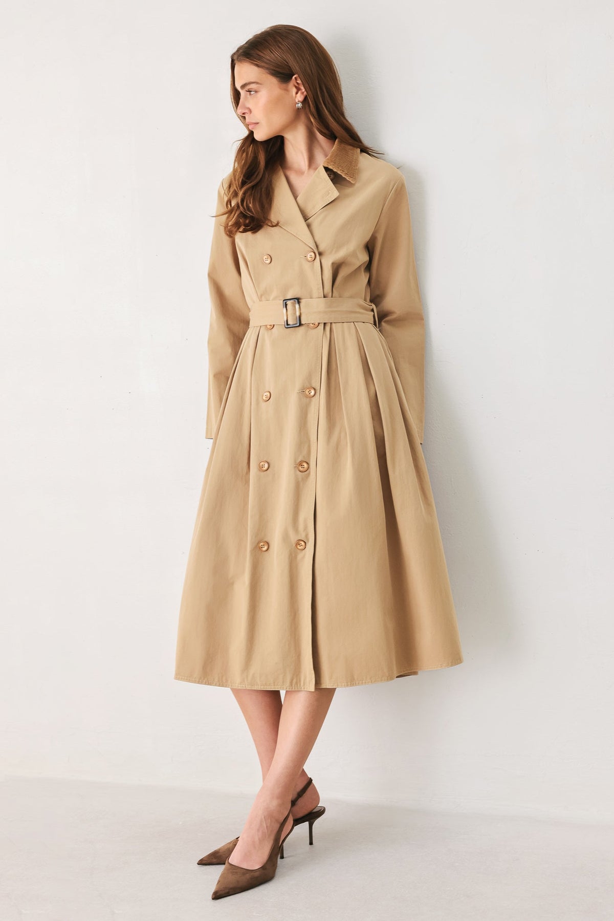 Falling Leaves Midi Trench Coat Dress