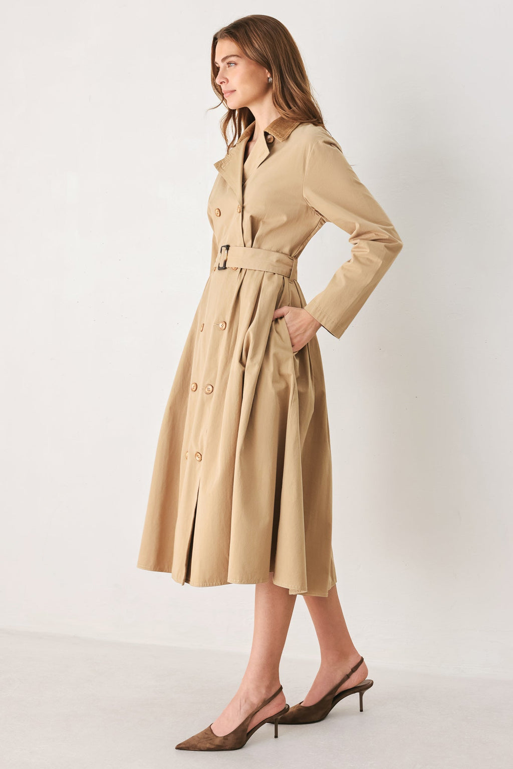 Falling Leaves Midi Trench Coat Dress