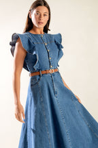 CLASSIC WITH A TWIST DENIM MIDI DRESS