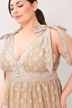 CUDDLY ATTITUDE TAUPE WOVEN MAXI DRESS