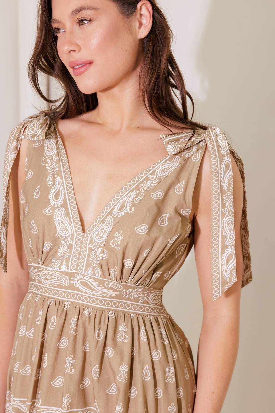 CUDDLY ATTITUDE TAUPE WOVEN MAXI DRESS