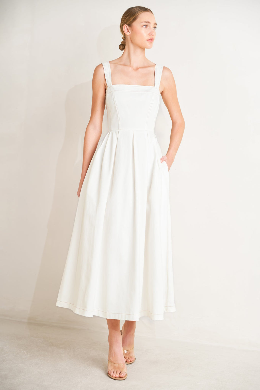 SERENE CHARM WOVEN MIDI DRESS