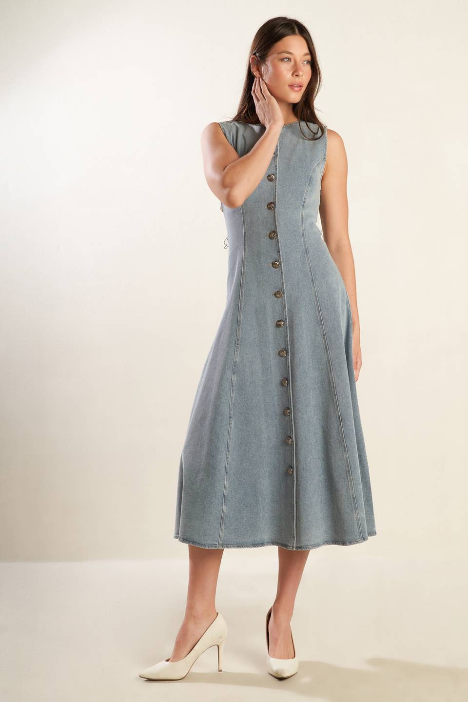 Nautical & Nice Denim Midi Dress - Light Wash Button-Down