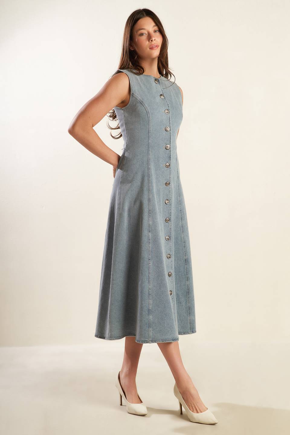 Nautical & Nice Denim Midi Dress - Light Wash Button-Down