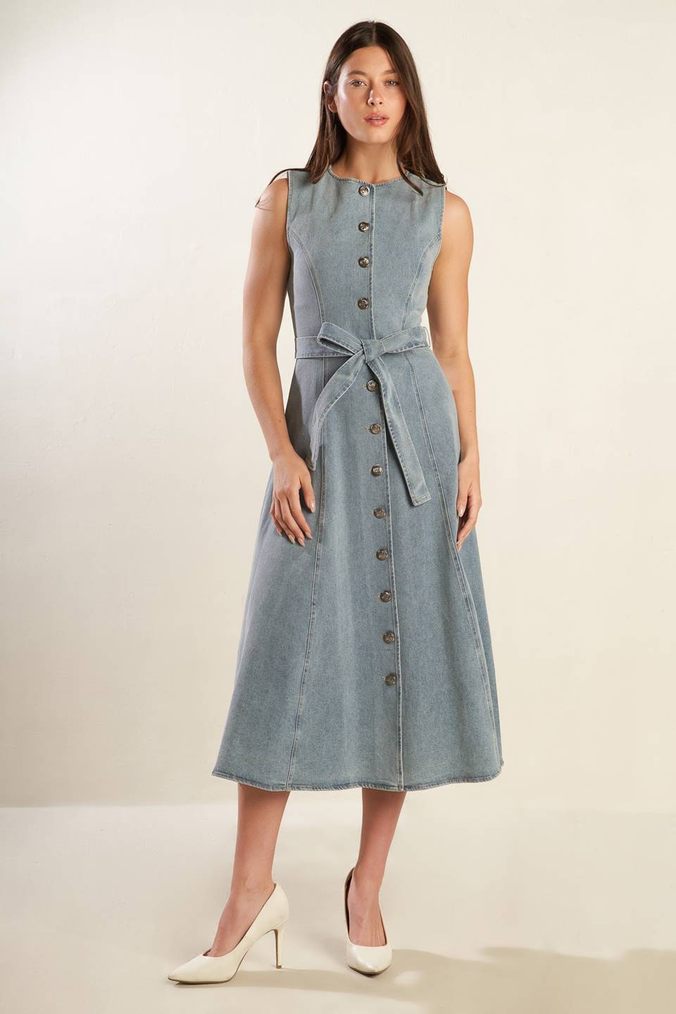 Nautical & Nice Denim Midi Dress - Light Wash Button-Down