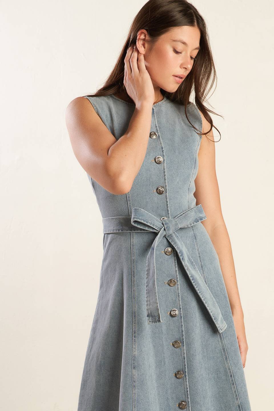 Nautical & Nice Denim Midi Dress - Light Wash Button-Down