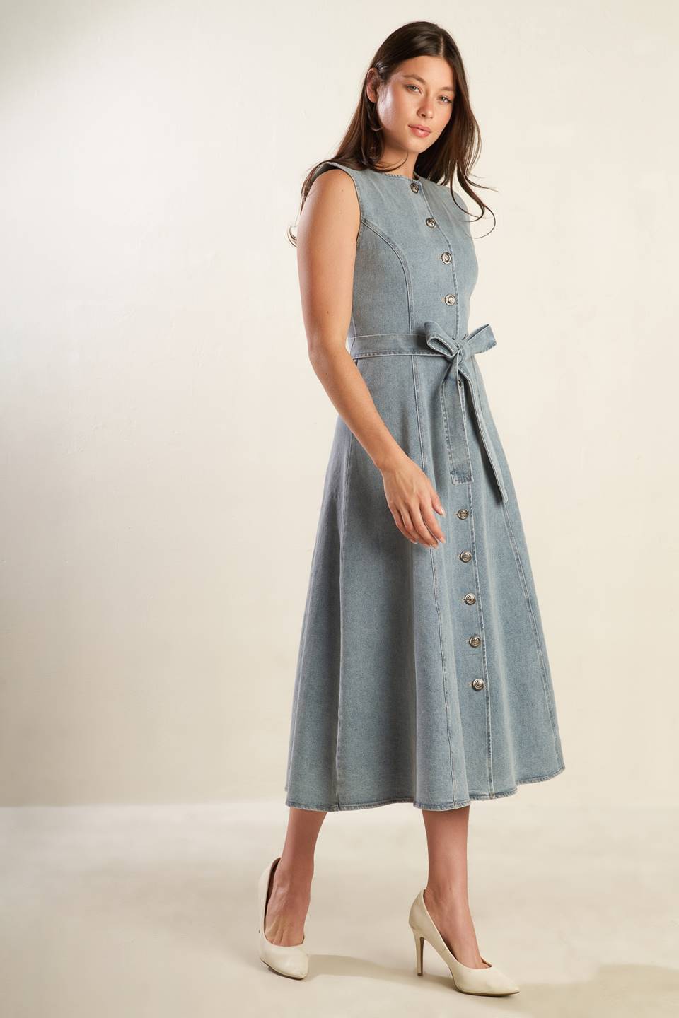 Nautical & Nice Denim Midi Dress - Light Wash Button-Down