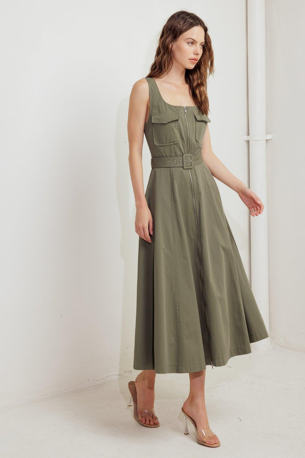 OLIVE GROVE WOVEN MIDI DRESS