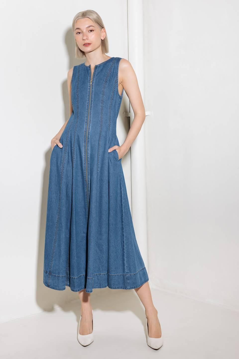 Effortlessly Poised Denim Midi Dress