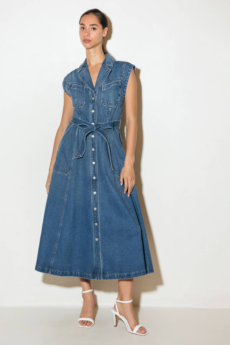 LIGHT CODE MEDIUM DENIM MIDI DRESS