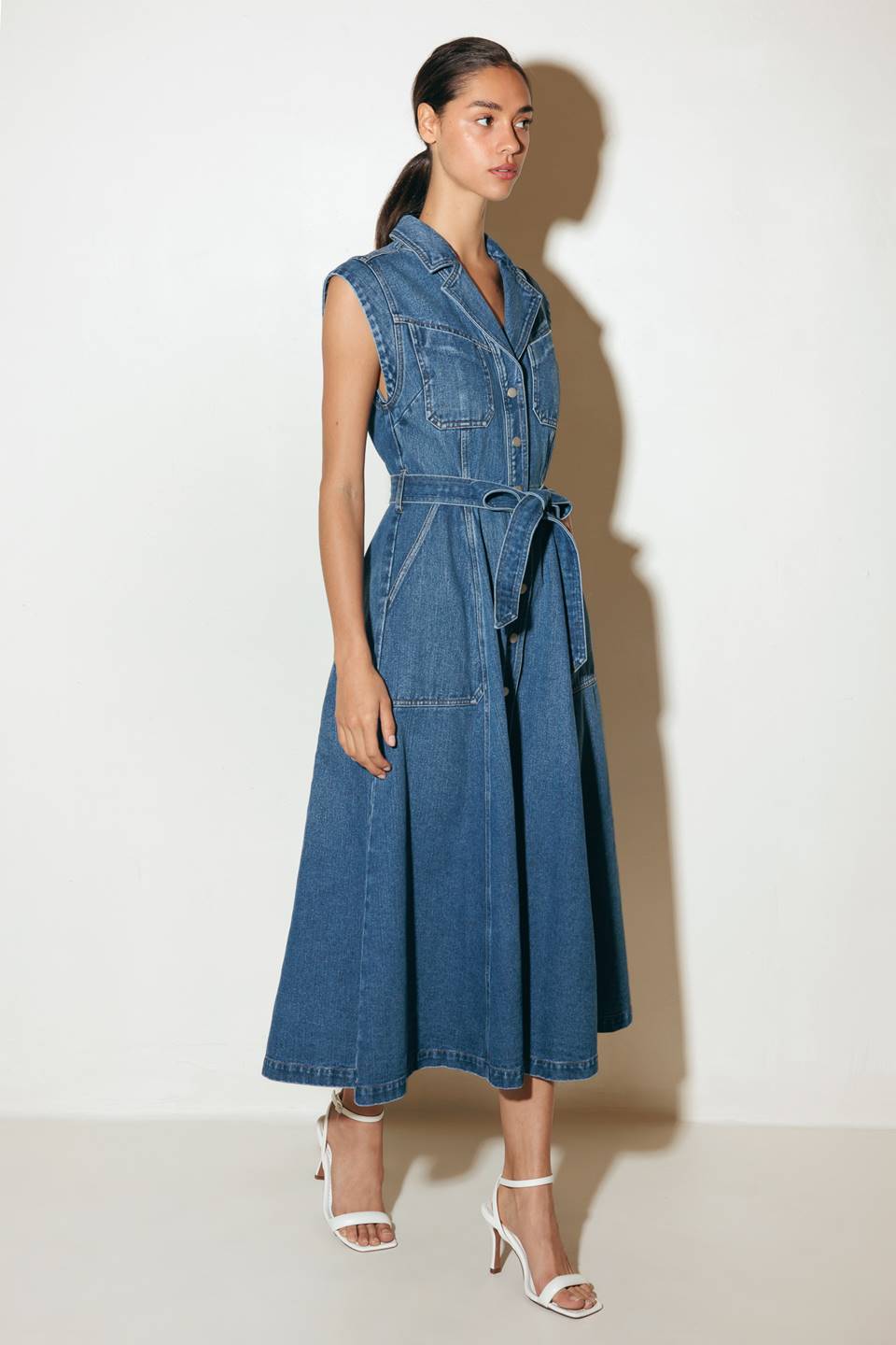 LIGHT CODE MEDIUM DENIM MIDI DRESS