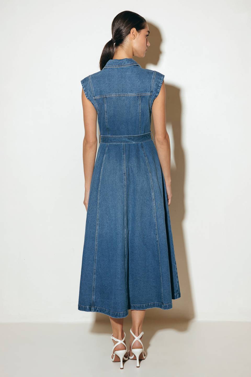 LIGHT CODE MEDIUM DENIM MIDI DRESS