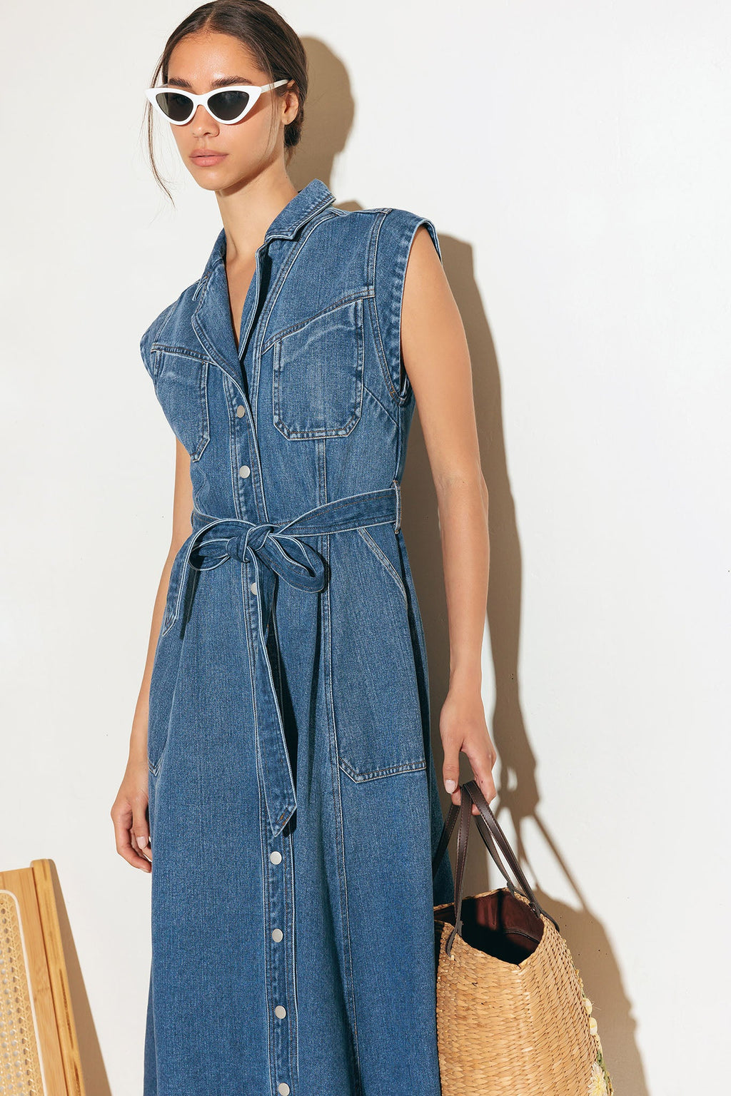 LIGHT CODE MEDIUM DENIM MIDI DRESS