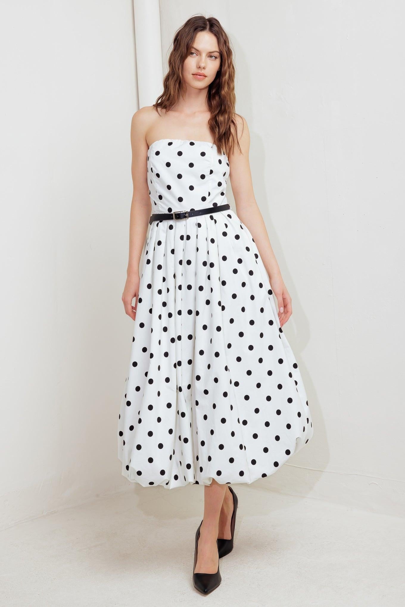 Monroe Dot White Woven Midi Dress