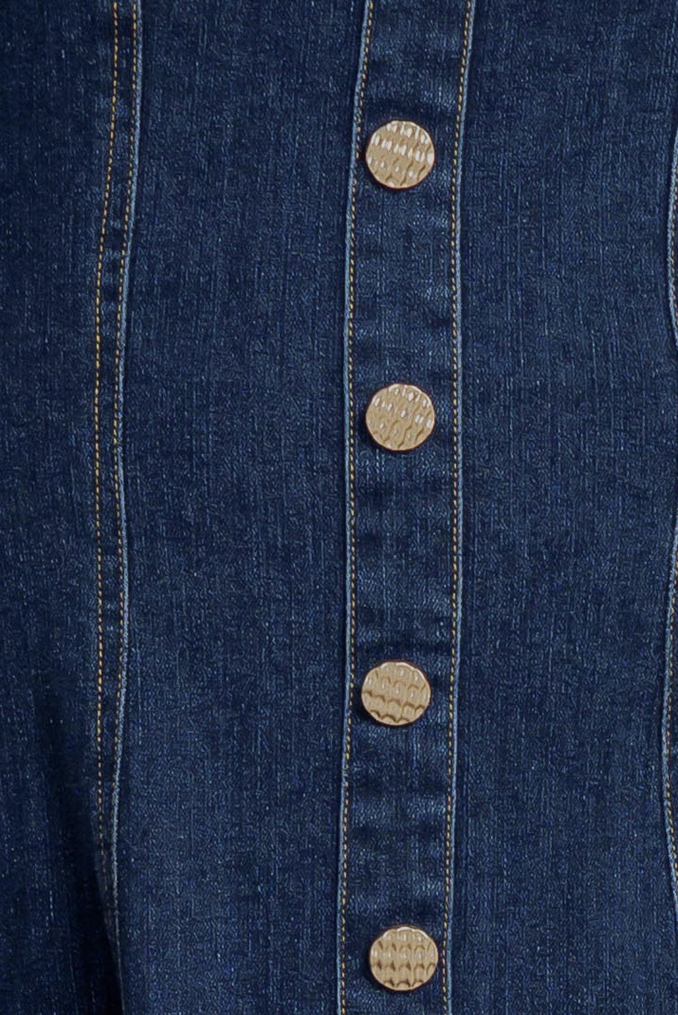 A washed denim mini dress featuring square neckline, short puff sleeve, button down detail, circle skirt and back zipper closure