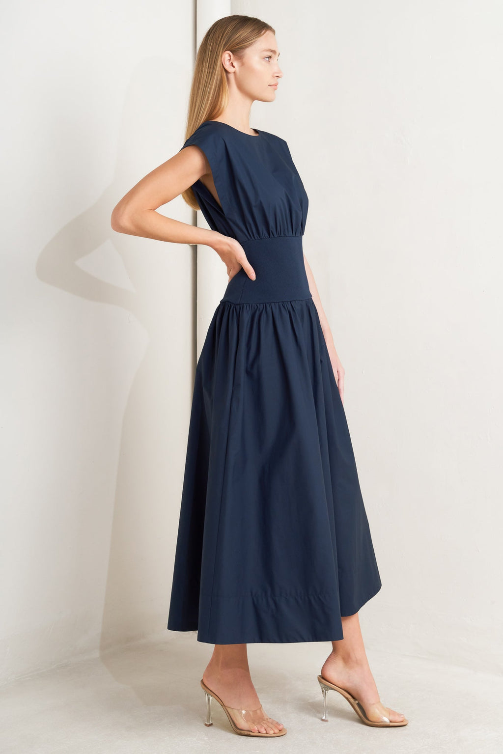 DREAMWEAVER ROMANTIC NAVY WOVEN MIDI DRESS