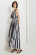 Luxe Linear Striped Woven Midi Dress