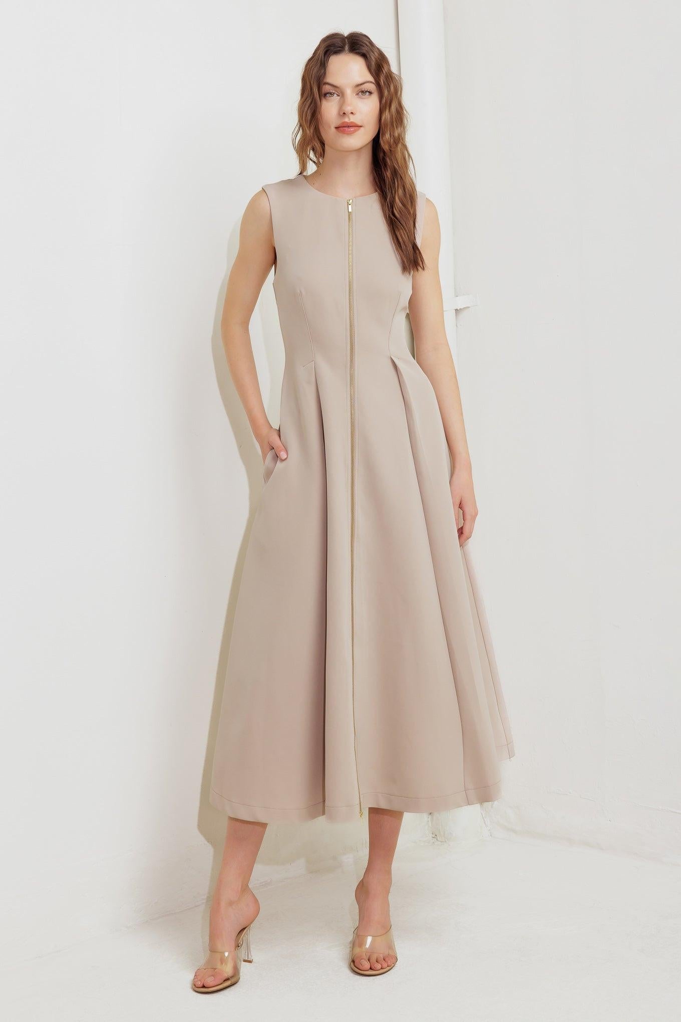 Zip & Flow Woven Midi Dress