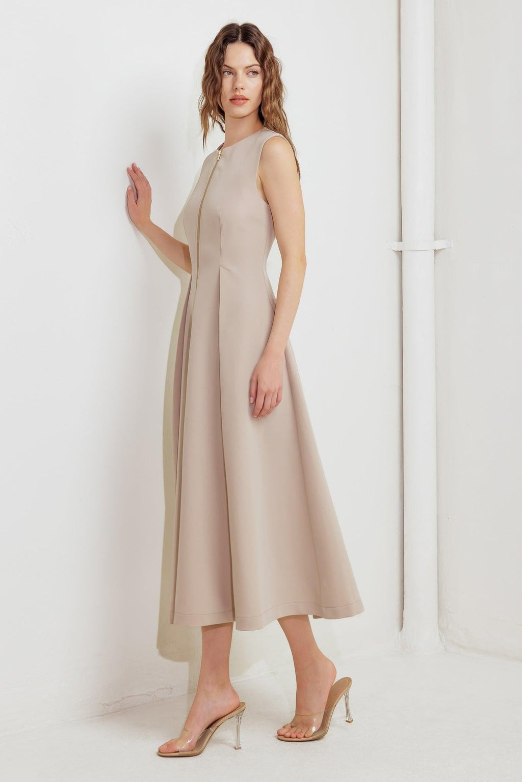 Zip & Flow Woven Midi Dress
