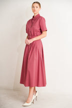 CINCHED COUTURE WOVEN MIDI DRESS