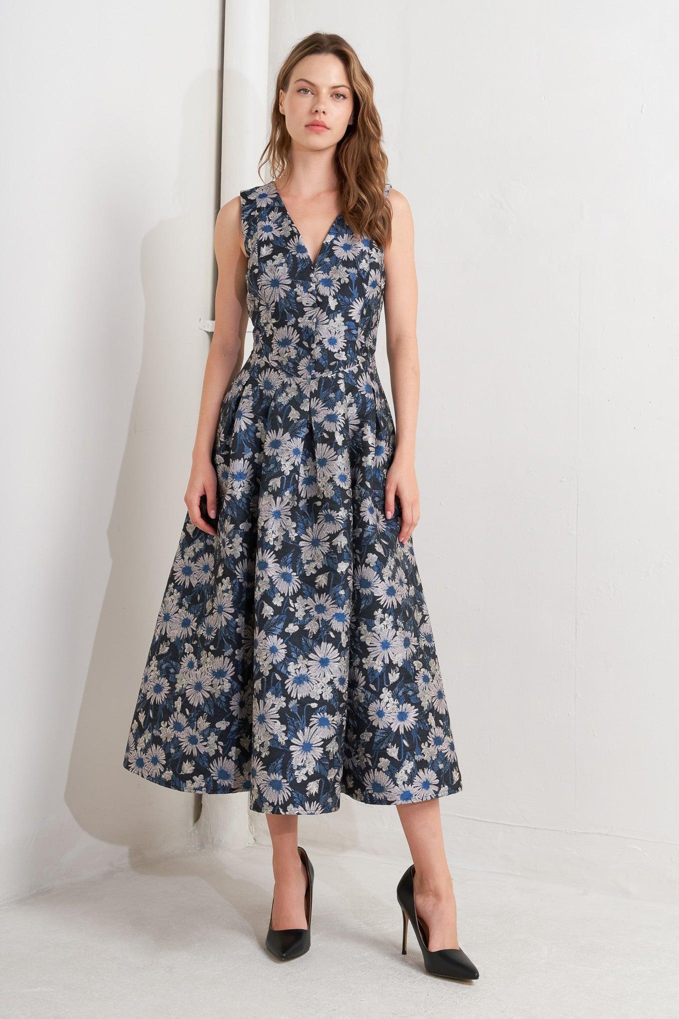 Lux Blooming Jacquard Midi Dress