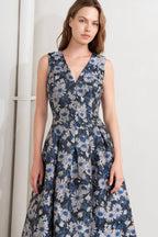 Lux Blooming Jacquard Midi Dress