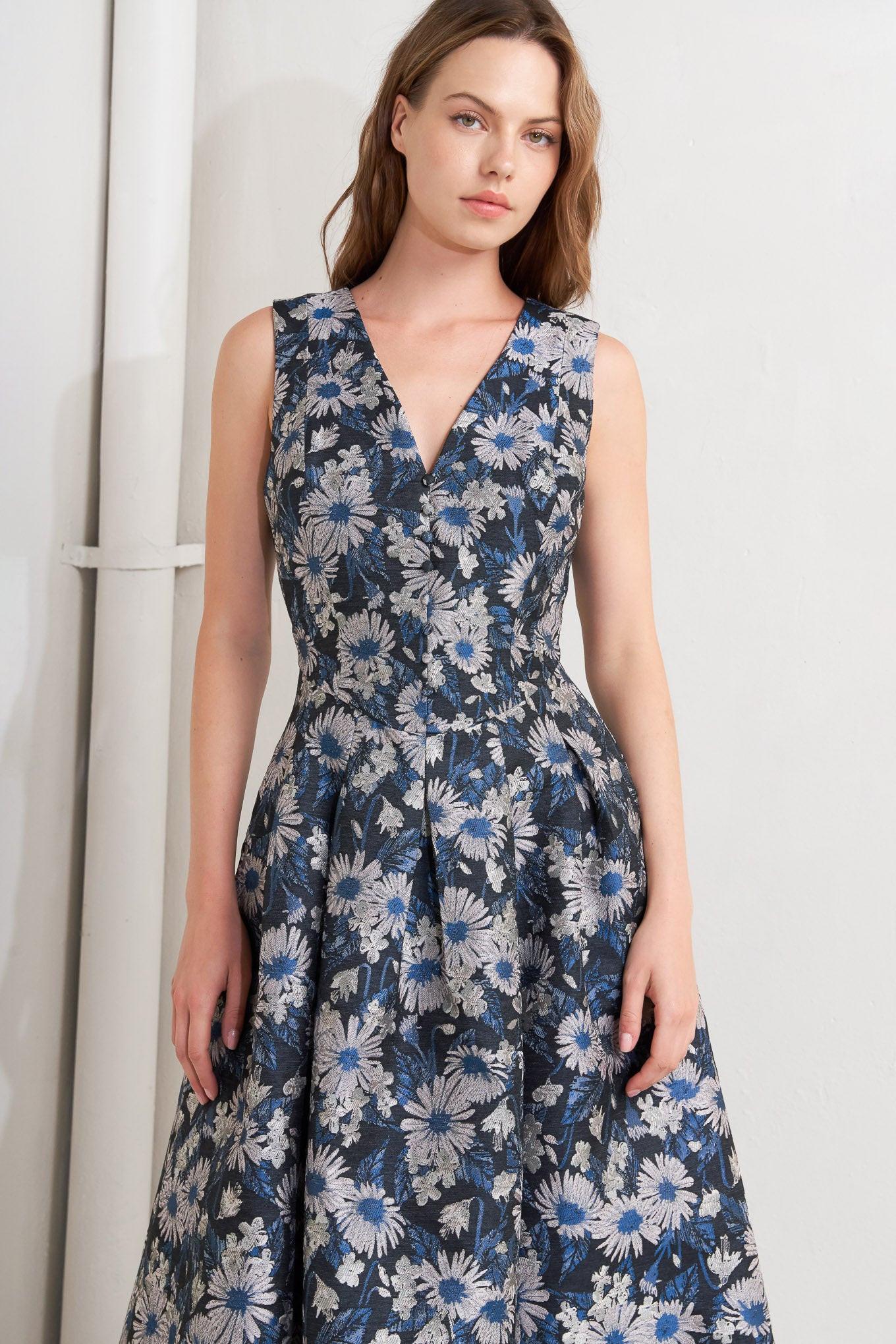 Lux Blooming Jacquard Midi Dress