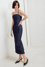 Quiet Curve Dark Denim Midi Dress