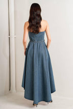 MIDNIGHT VOLUME DENIM MIDI DRESS