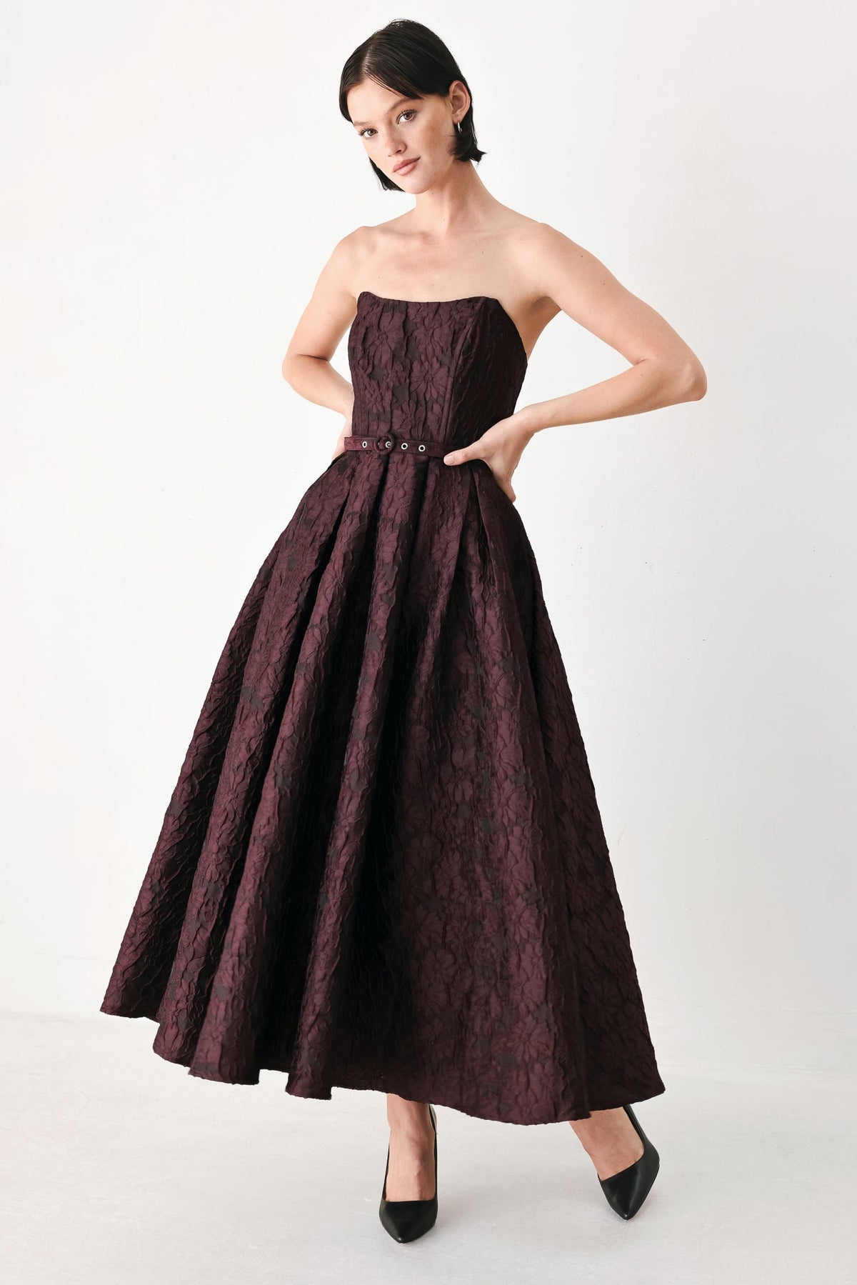 Burgundy Couture Sway Midi Dress