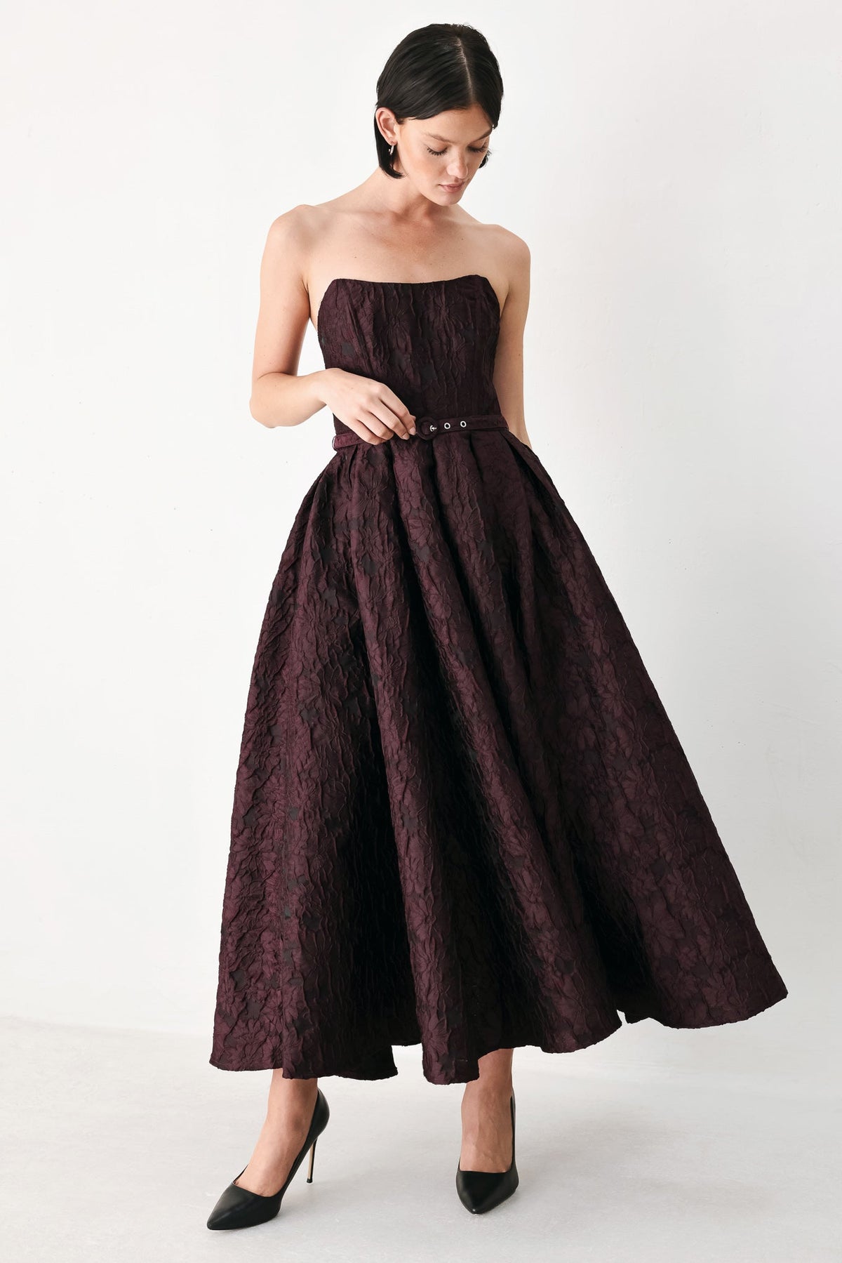 Burgundy Couture Sway Midi Dress