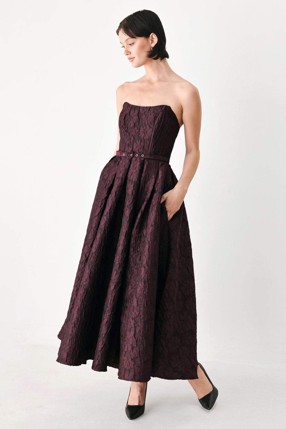 Burgundy Couture Sway Midi Dress