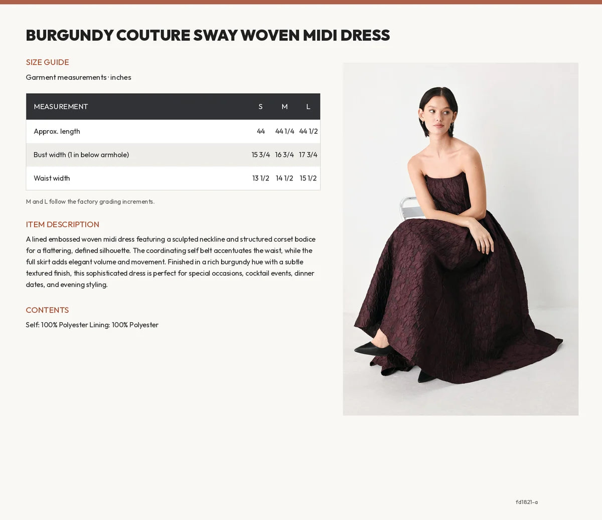Size Chart: Burgundy Couture Sway Midi Dress