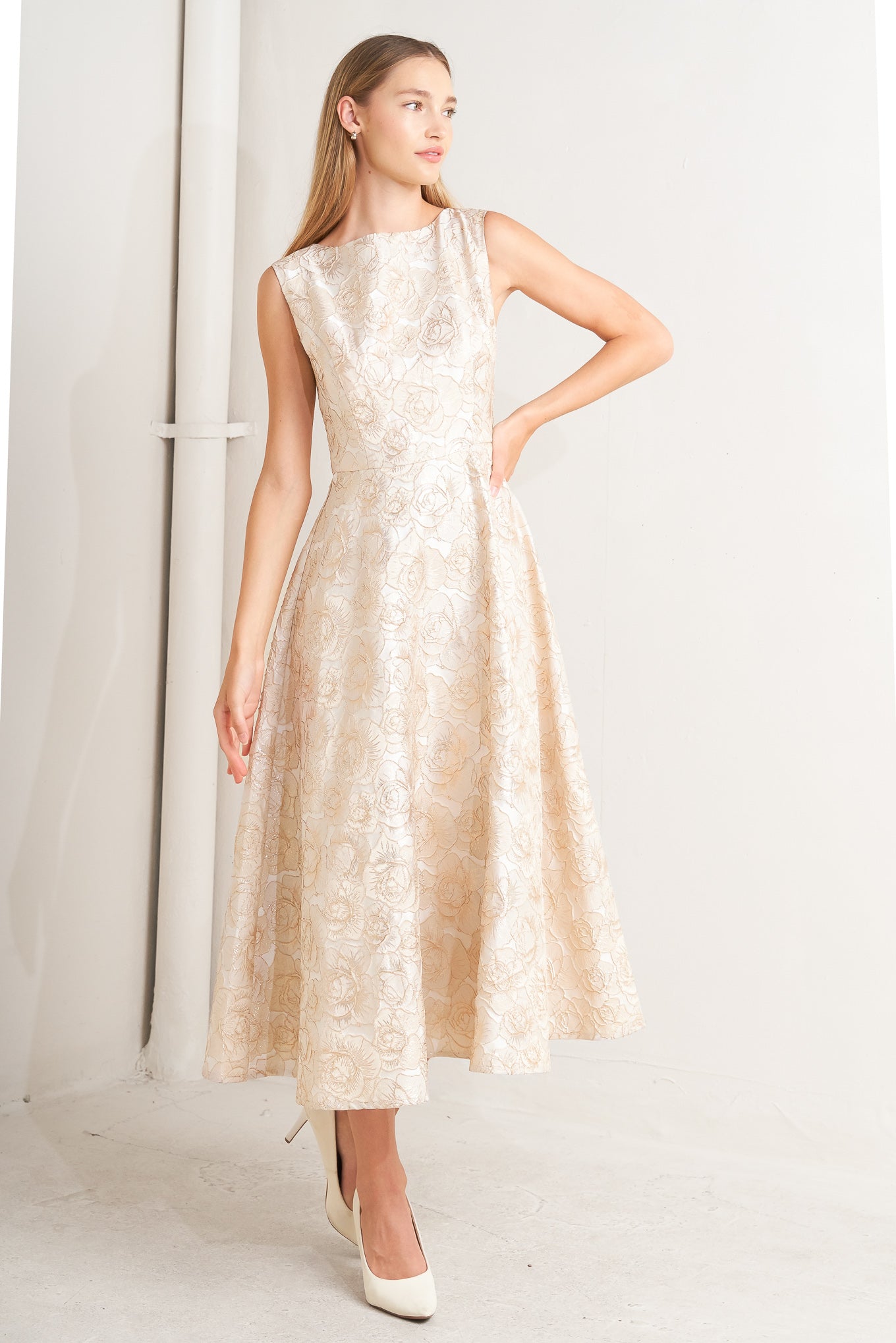 GILDED ROSE WOVEN MIDI DRESS