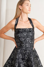Mystic Hour jacquard mini dress styled for evening wear