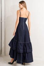 Raw Elegance Denim Midi Dress