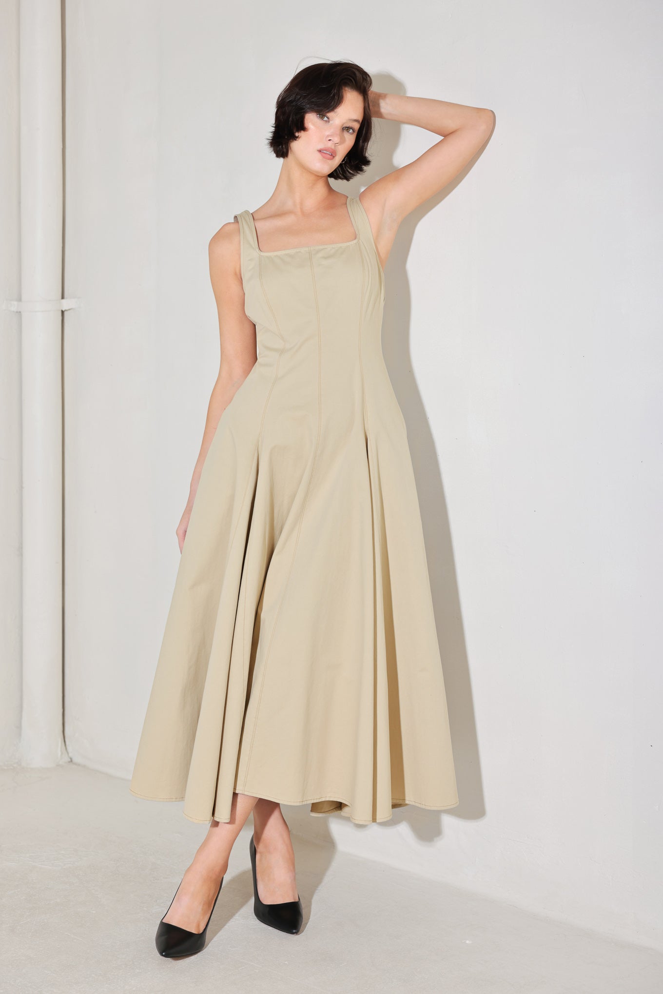 SANDSTONE SERENADE WOVEN MIDI DRESS